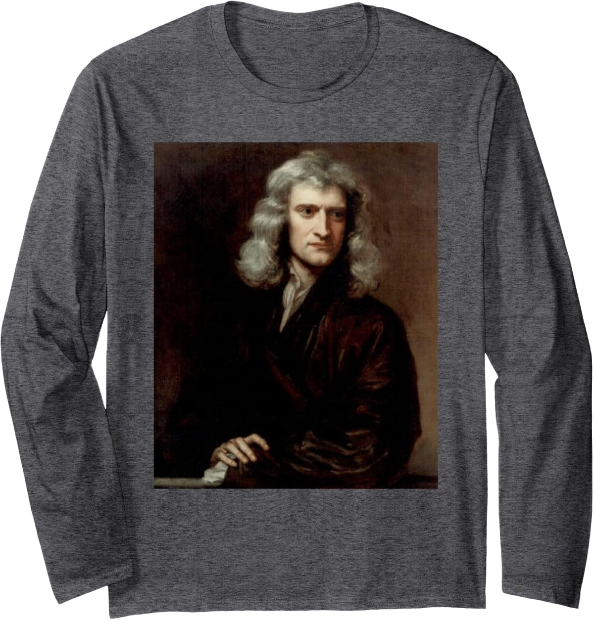 Isaac Newton Physics Gravity Science Apple Genius Long Sleeve T-Shirt - Adult Unisex Dark Heather Grey
