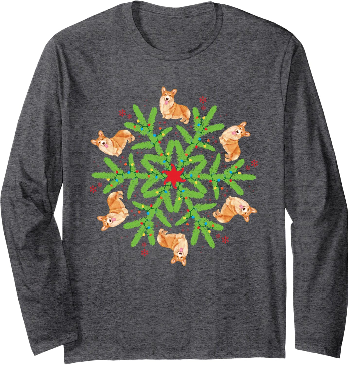 Christmas Snowflake Pembroke Welsh Corgi Long Sleeve T-Shirt - Adult Unisex Dark Heather Grey