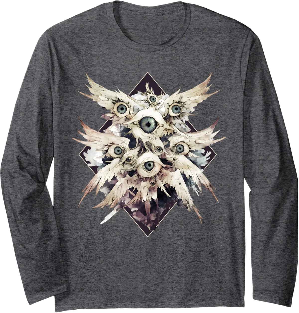 Biblically Accurate Angel Seraphim Ophanim Gothic Long Sleeve T-Shirt - Adult Unisex Dark Heather Grey