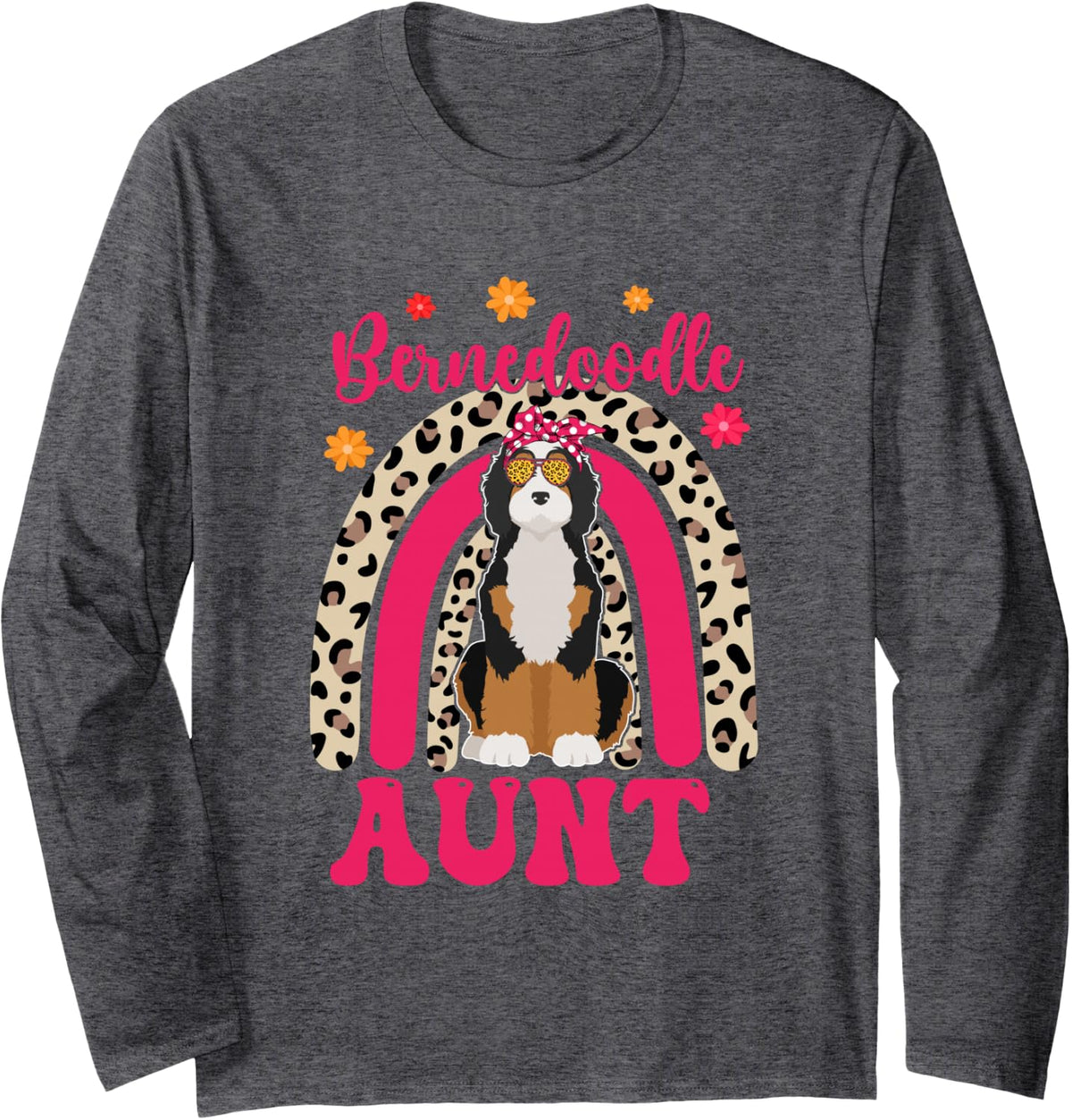 Bernedoodle Aunt Cute Bernedoodle Sunglasses Mother's Day Long Sleeve T-Shirt - Adult Unisex Dark Heather Grey