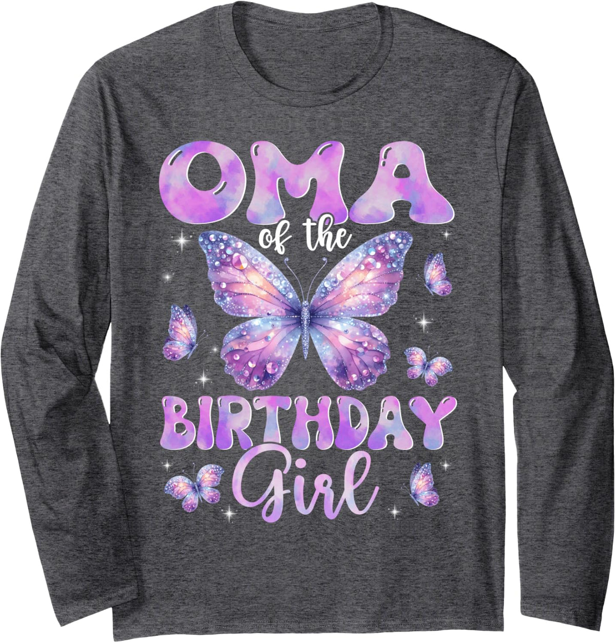 Oma of The Birthday Girl Butterfly Family Matching Long Sleeve T-Shirt - Adult Unisex Dark Heather Grey