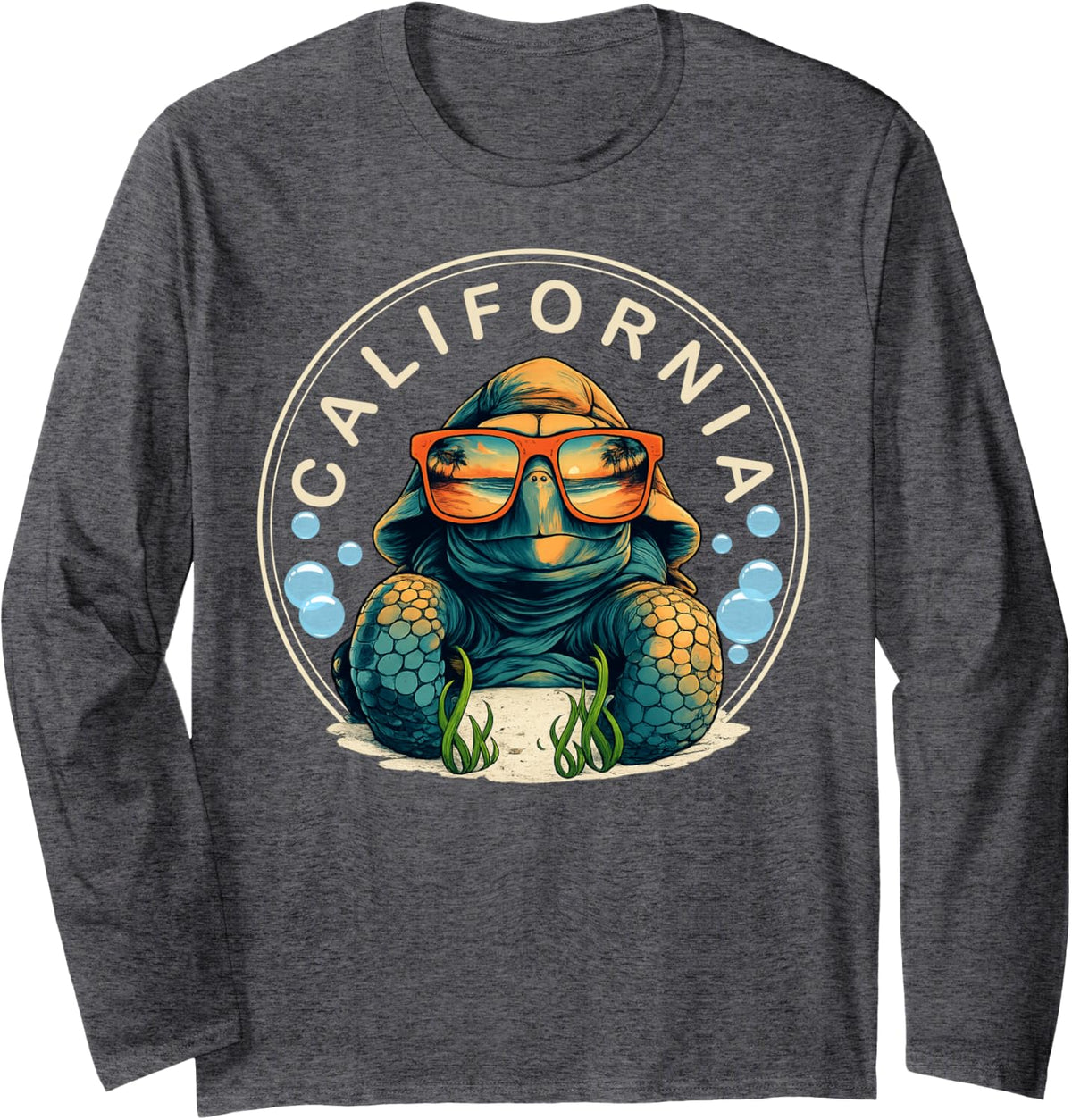 Sea Turtle Lovers California Beach Summer Vacation Long Sleeve T-Shirt - Adult Unisex Dark Heather Grey