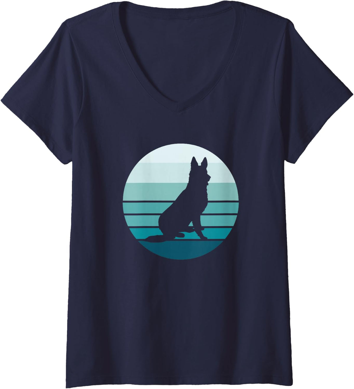 Womens German Shepherd Retro and Vintage V-Neck T-Shirt - Navy Blue