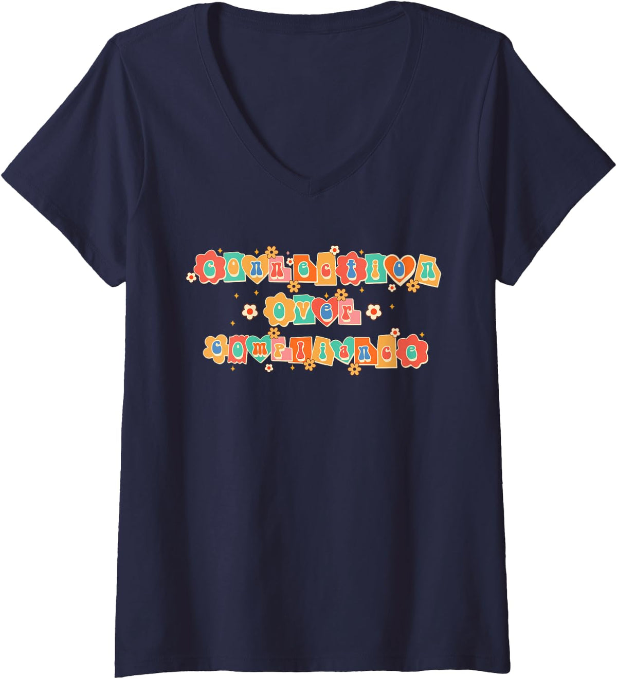 Women's SPED Teacher Speech Therapist Connection Over Compliance V-Neck T-Shirt - Navy Blue