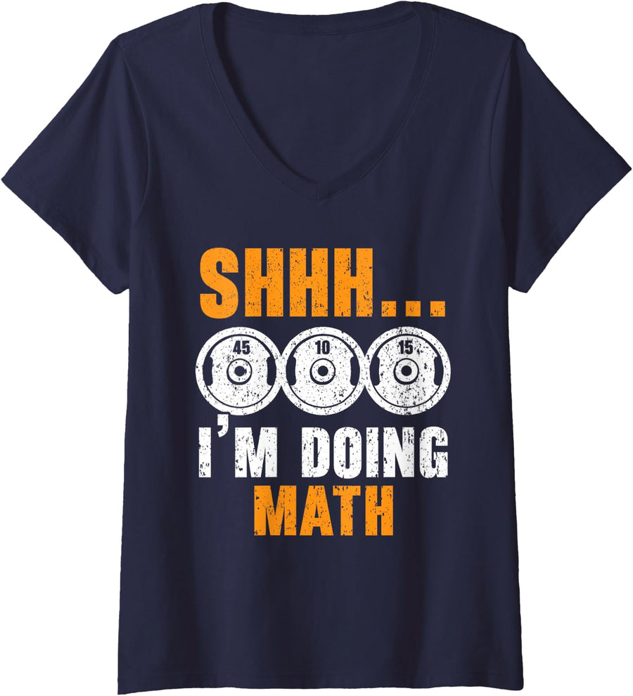 Women's Shhh I'm Doing Math Trainer Weightlifting Gym Fitness V-Neck T-Shirt - Navy Blue
