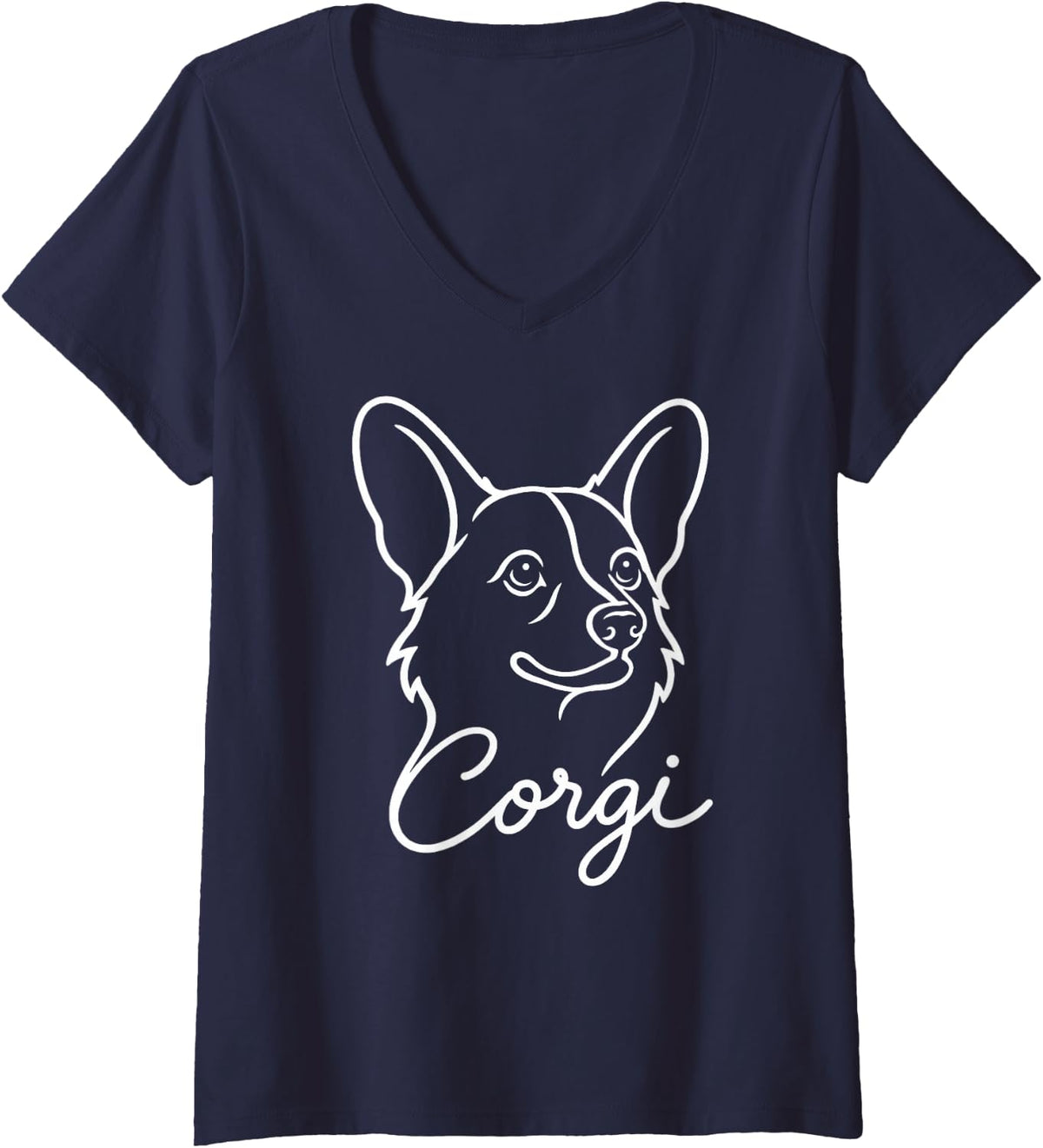 Women's Pembroke Welsh Corgi Simple Line Art V-Neck T-Shirt - Navy Blue