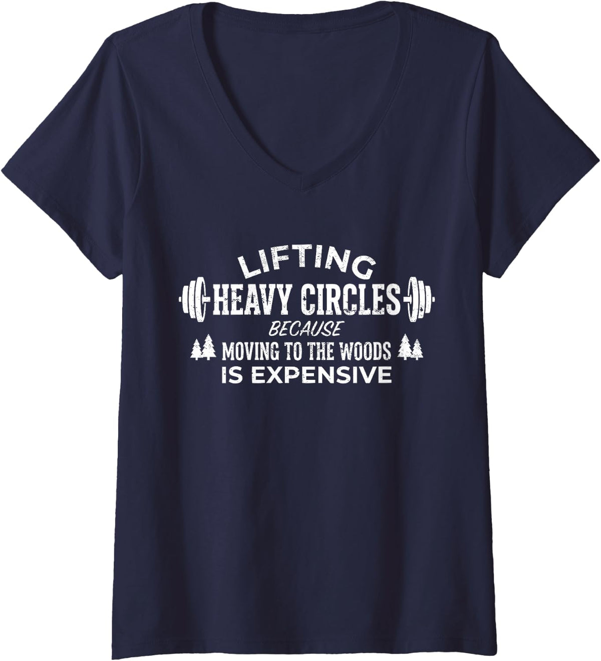 Women's Lifting Heavy Circles Funny Weightlifting Gym Humor V-Neck T-Shirt - Navy Blue