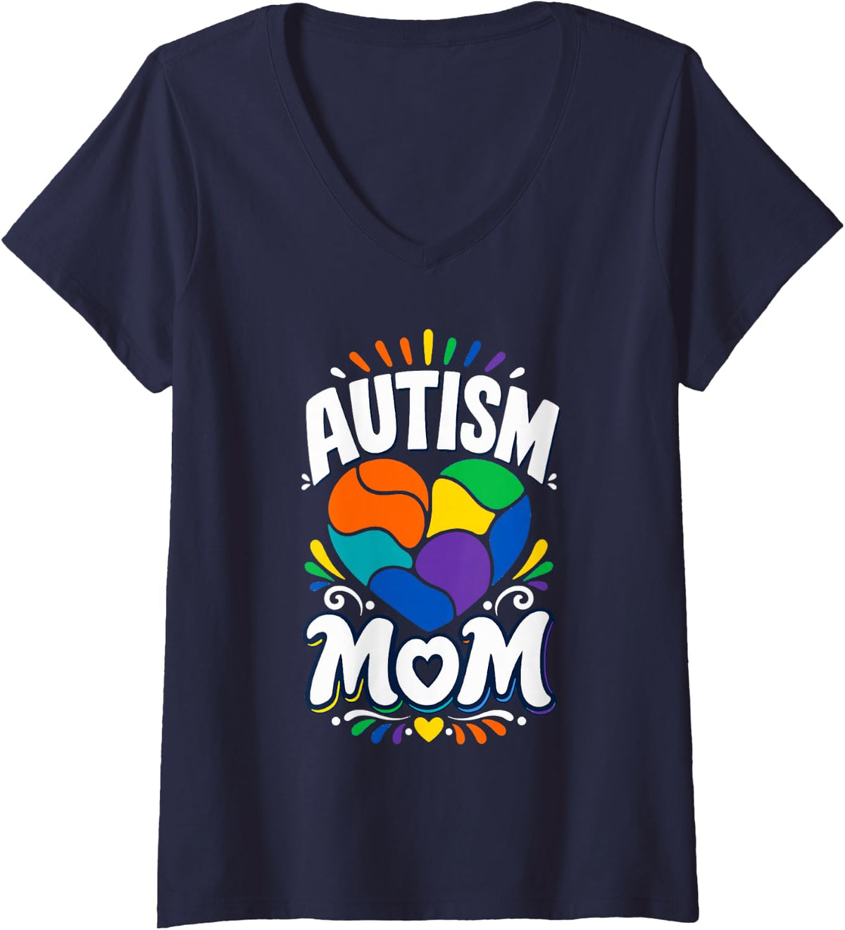 Women's Rainbow Heart Mom Acceptance V-Neck T-Shirt - Navy Blue