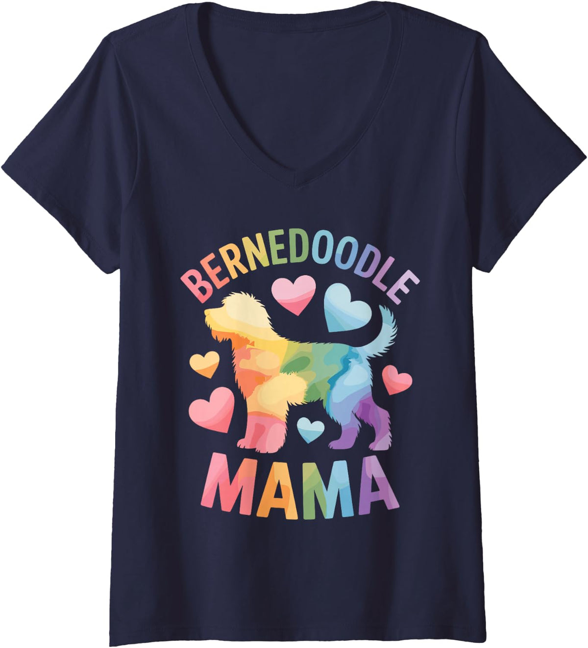 Women's Funny Bernedoodle Mom Art for Women Girls Bernedoodle Mom V-Neck T-Shirt - Navy Blue