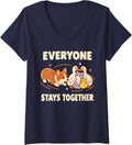 Women's Everyone Stays Together Herding Corgi Dog Mom V-Neck T-Shirt - Navy Blue