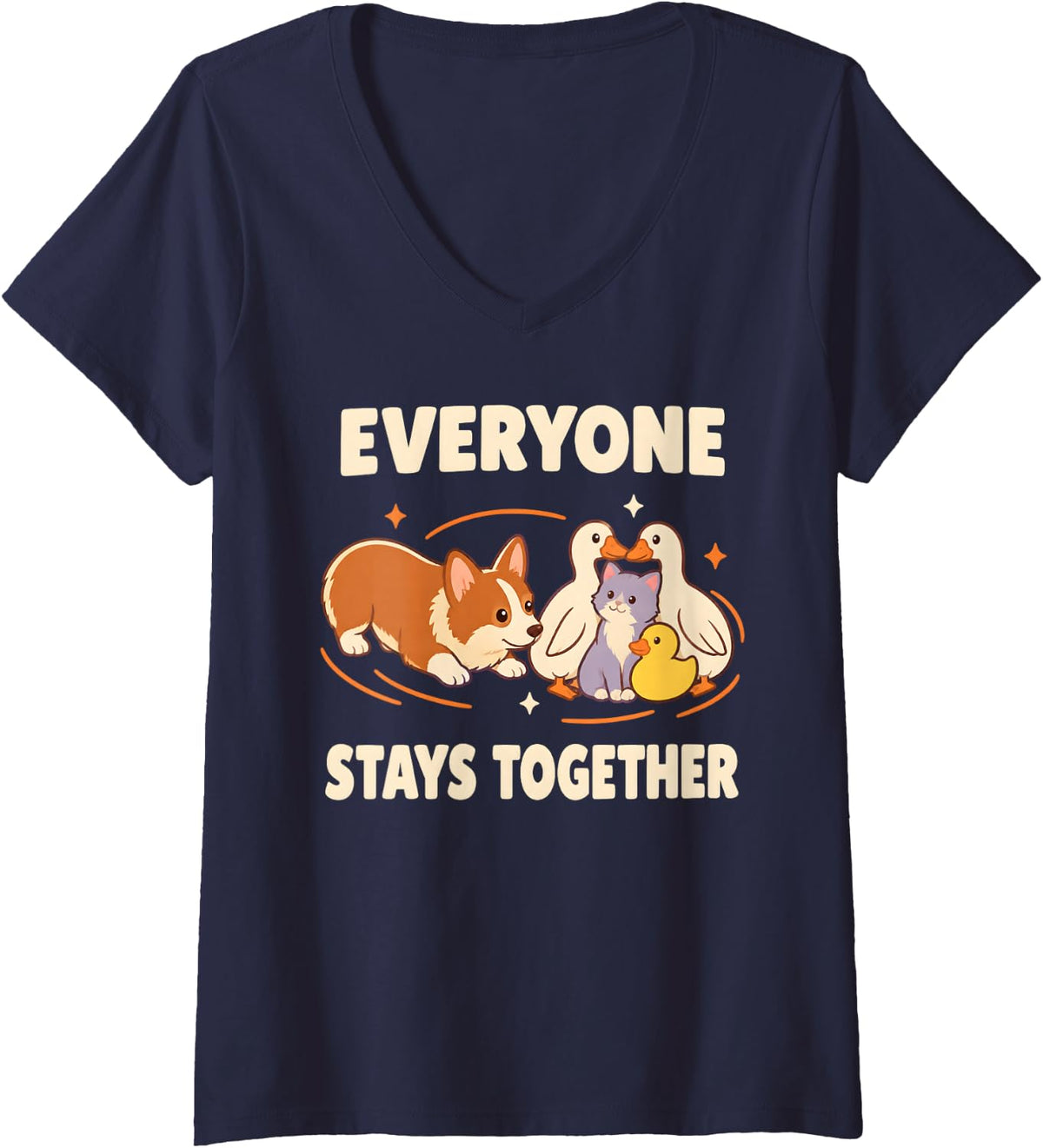 Women's Everyone Stays Together Herding Corgi Dog Mom V-Neck T-Shirt - Navy Blue