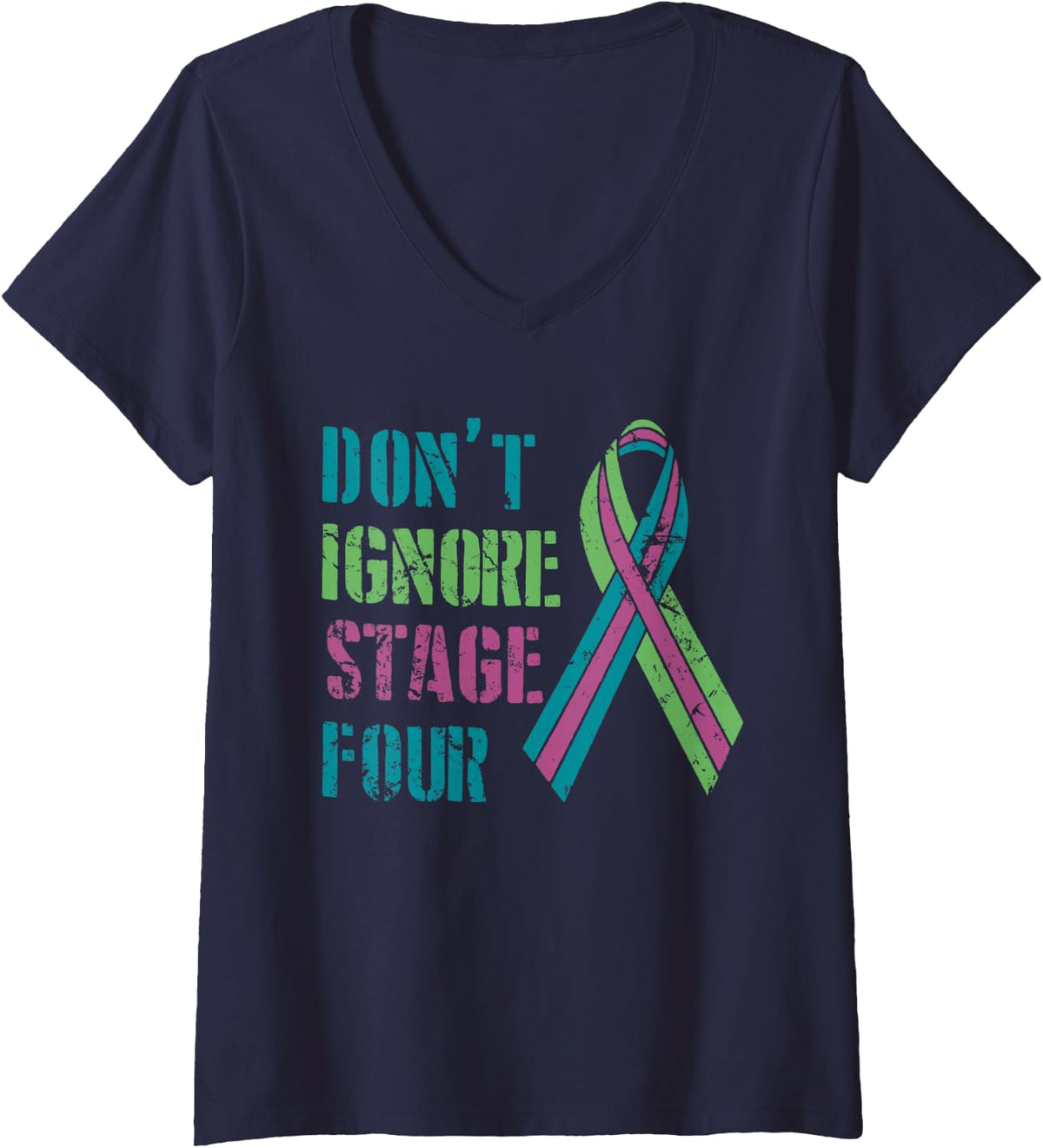 Women's Metastatic Breast Cancer Tee for Women & Men | Stage Four V-Neck T-Shirt - Navy Blue