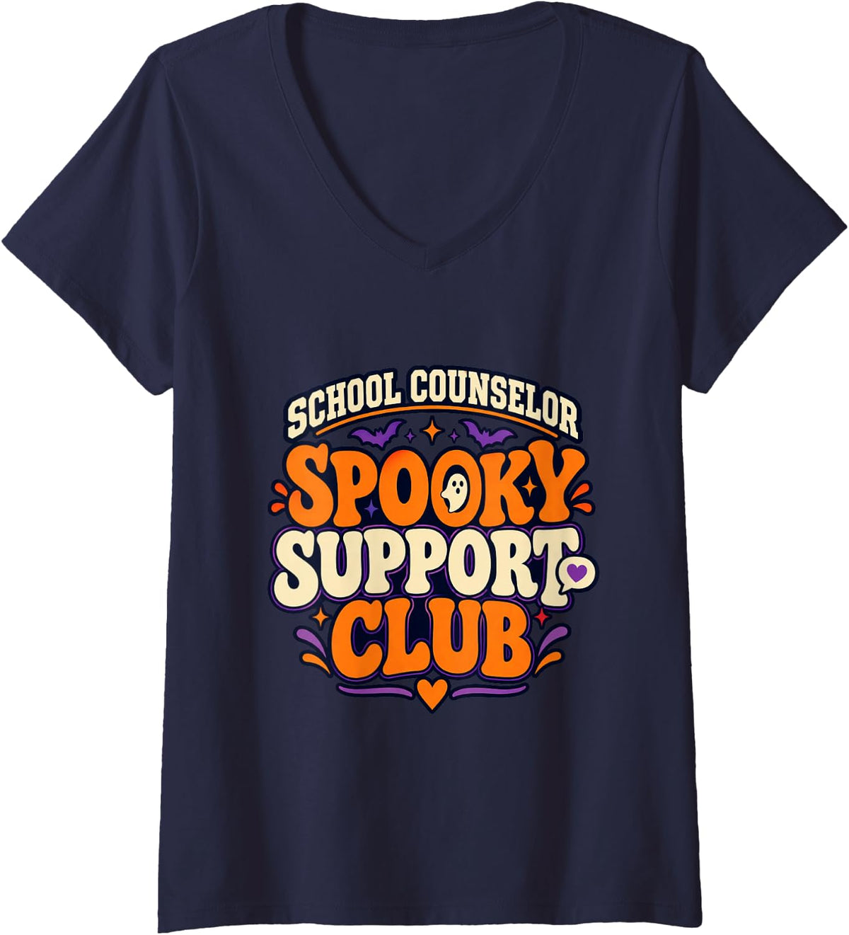 Women's School Counselor Halloween Spooky Support Club V-Neck T-Shirt - Navy Blue