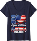 Women's America USA 250 Years Birthday 250th Anniversary 4th of July V-Neck T-Shirt - Navy Blue