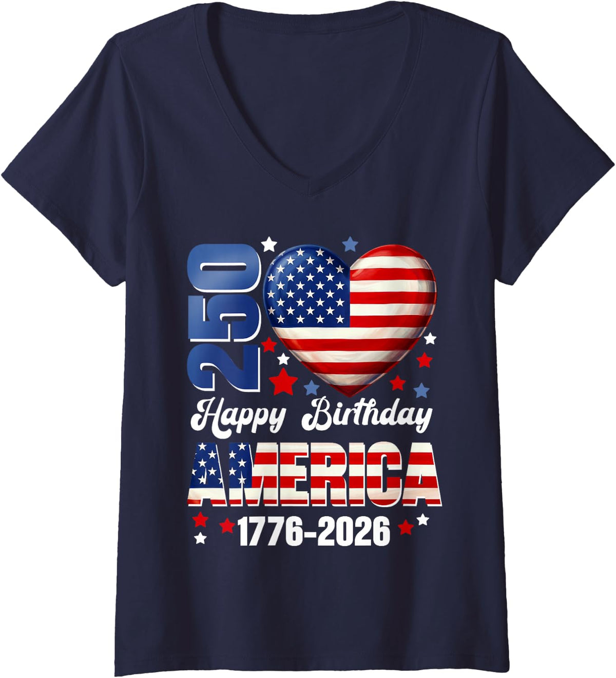 Women's America USA 250 Years Birthday 250th Anniversary 4th of July V-Neck T-Shirt - Navy Blue