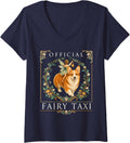 Women's Official Fairy Taxi Corgi Welsh Legend V-Neck T-Shirt - Navy Blue