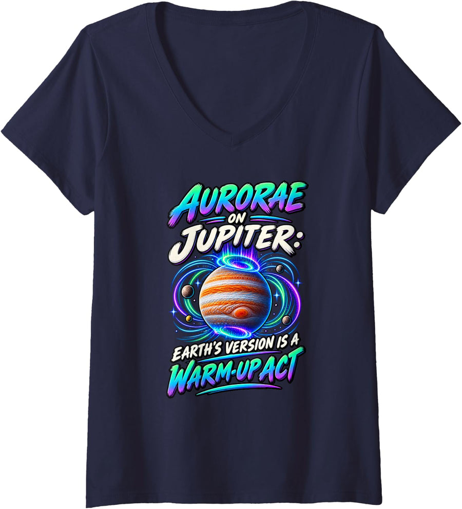 Women's Jupiter Science Teachers Astronomy Shirt V-Neck T-Shirt - Navy Blue