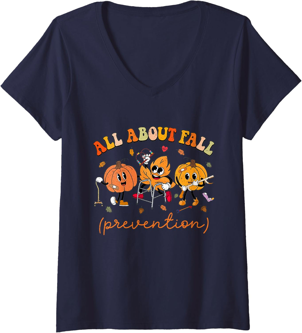 Women's Retro All About Fall Prevention Occupational Therapy OT OTA V-Neck T-Shirt - Navy Blue