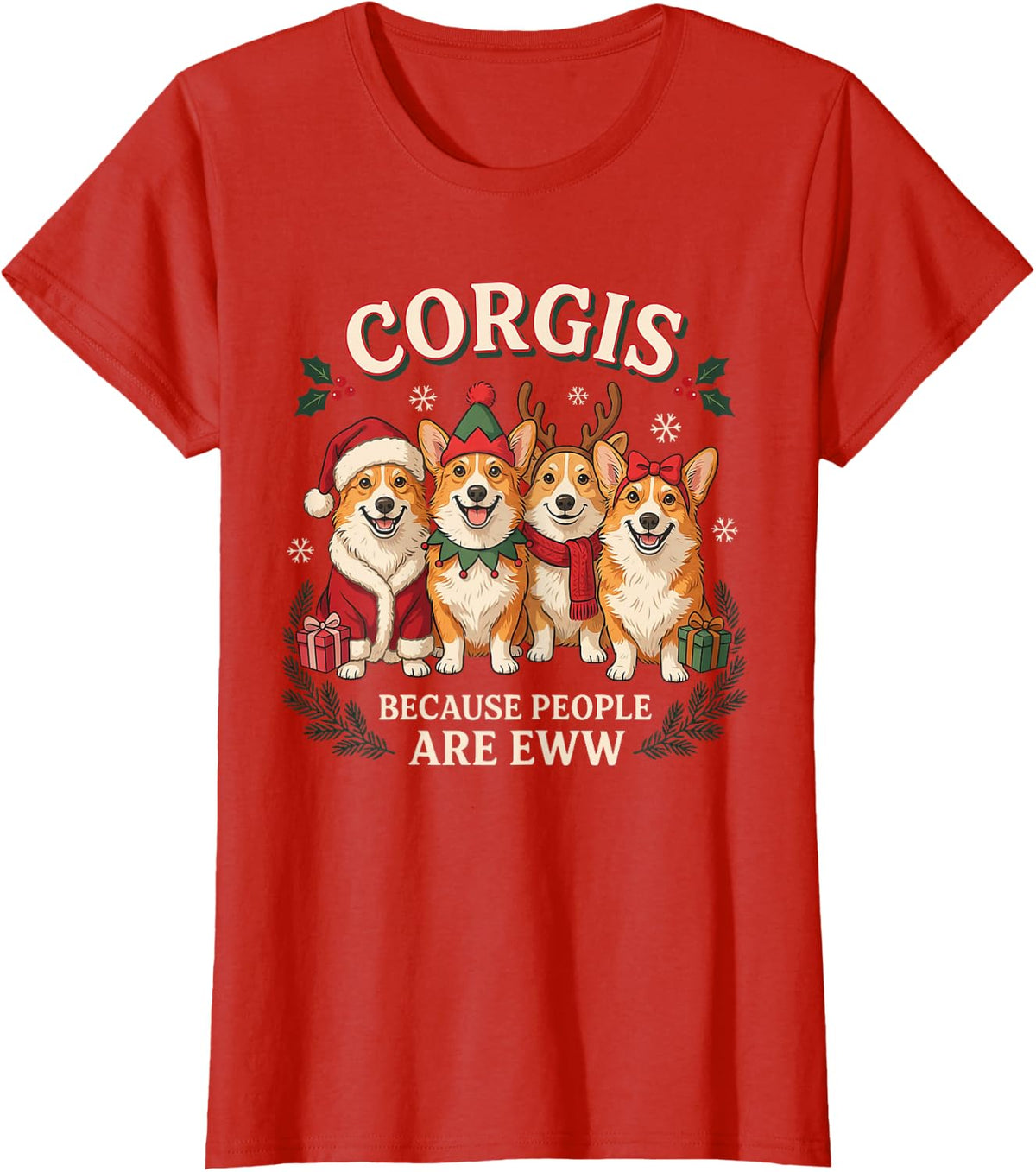 Pembroke Welsh Corgi Christmas Cute Animal Introvert Humor T-Shirt - Red