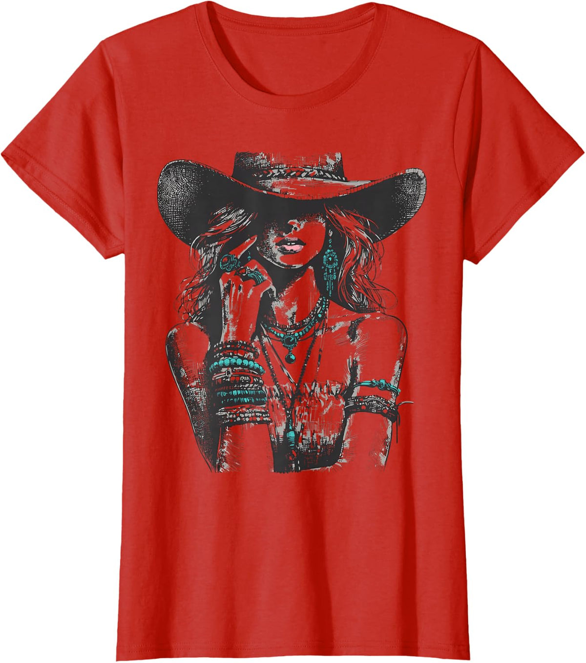 Vintage Western Cowgirl Boho Rodeo Woman Country Music Girls T-Shirt - Red