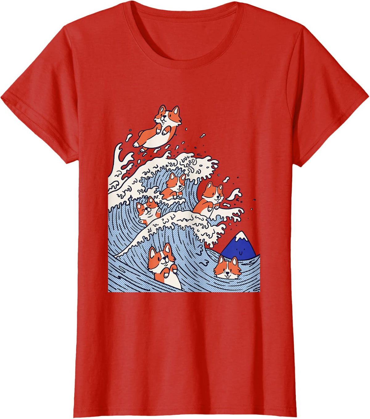 Cute Corgi Wave , Surfing Dogs , Funny Corgi T-Shirt - Red