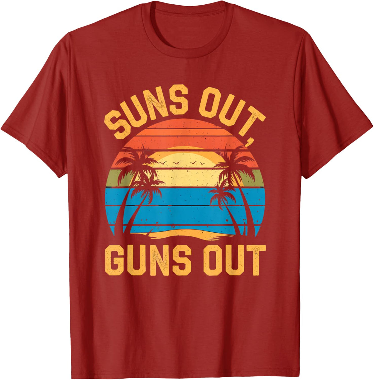 Vintage Suns Out Guns Out Gym Bro Beach Sunset Summer T-Shirt - Cranberry Red