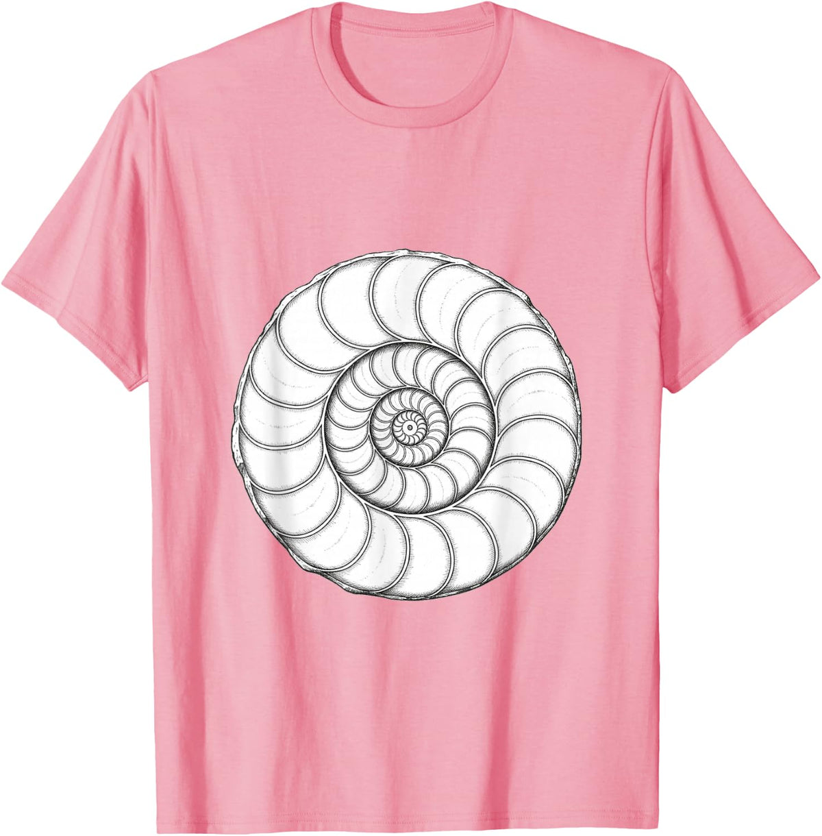 Vintage Ammonite Fossil Spiral Chambers Art Graphic T-Shirt - Pink