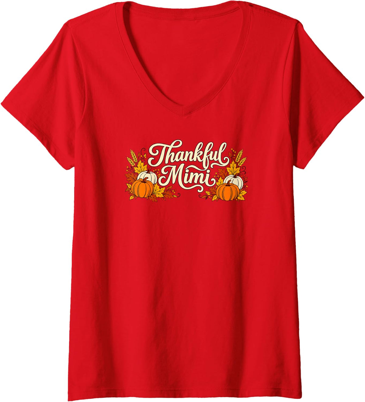 Women's Thankful Mimi Thanksgiving Family Dinner Turkey Day V-Neck T-Shirt - Red