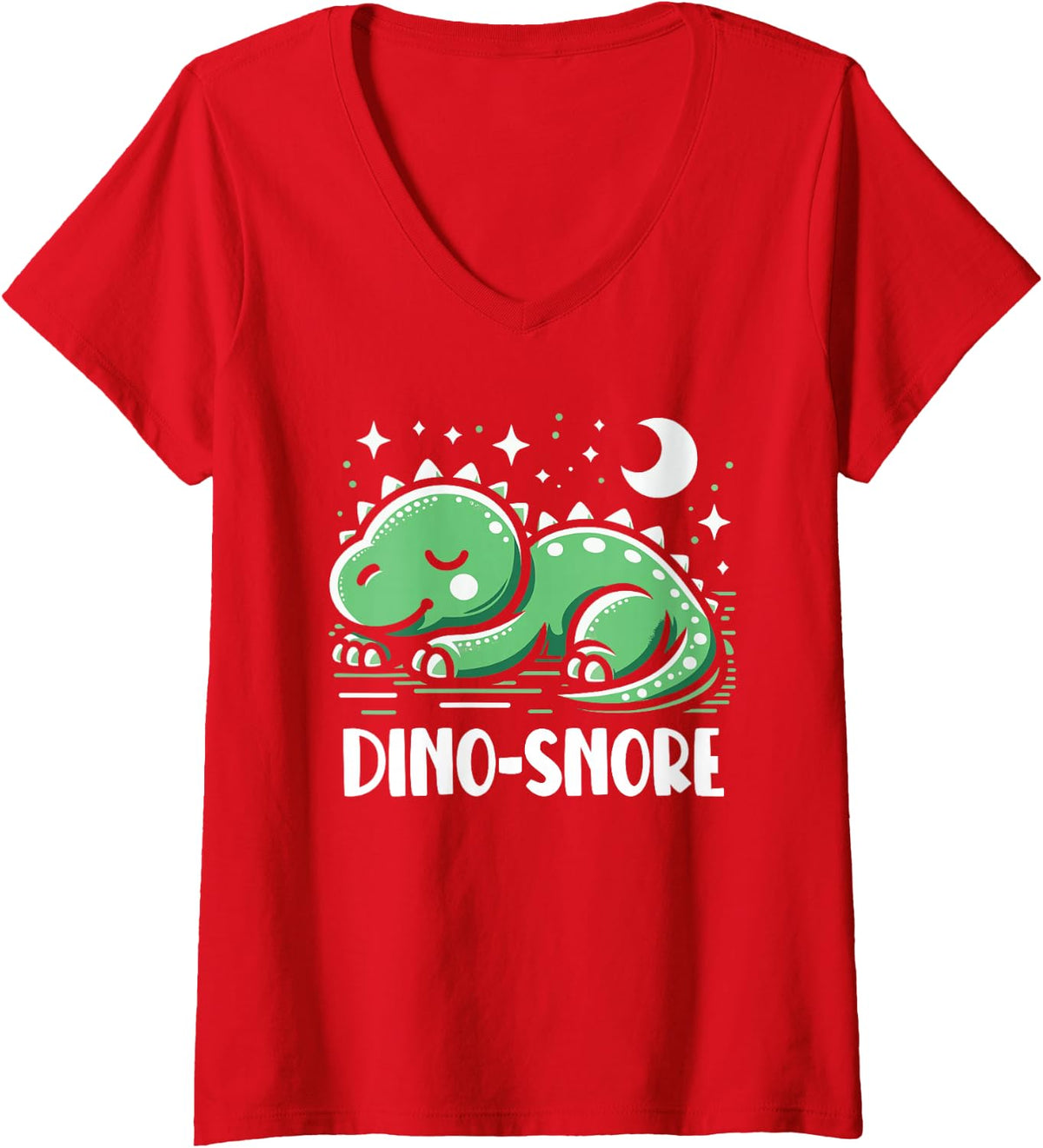 Women's Dino-Snore Sleeping T-Rex Kawaii Tyrannosaurus Dinosaur Meme V-Neck T-Shirt - Red