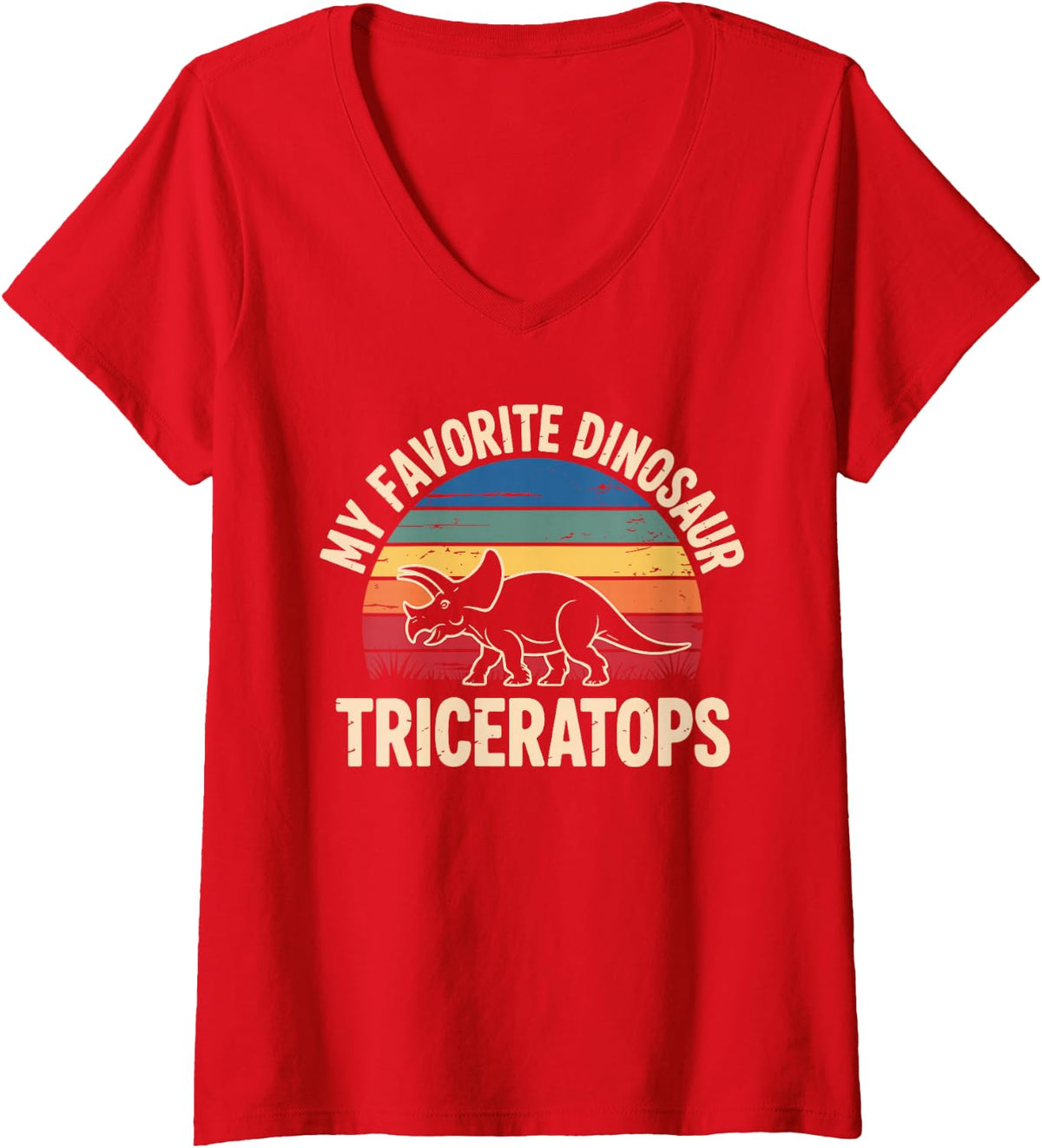 Women's Cool Triceratops Art for Men Women Kids Dino Costume Lover V-Neck T-Shirt - Red