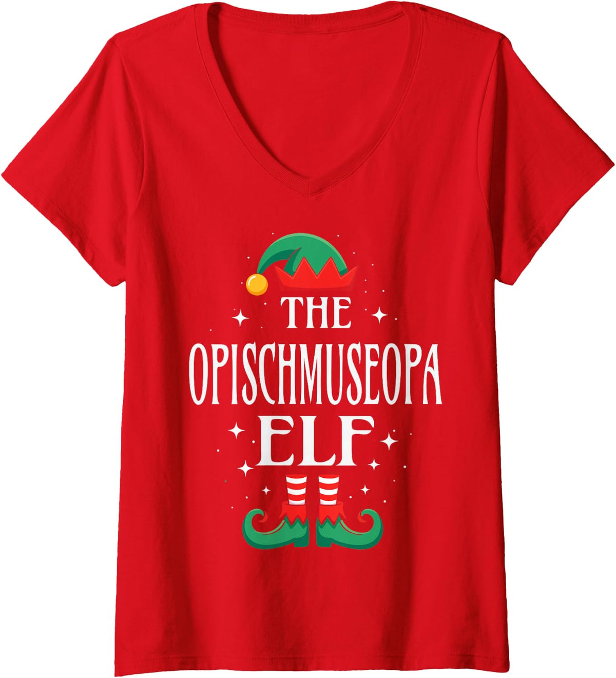 Women's The Opischmuseopa Elf Christmas Grandpa Matching Family V-Neck T-Shirt - Red