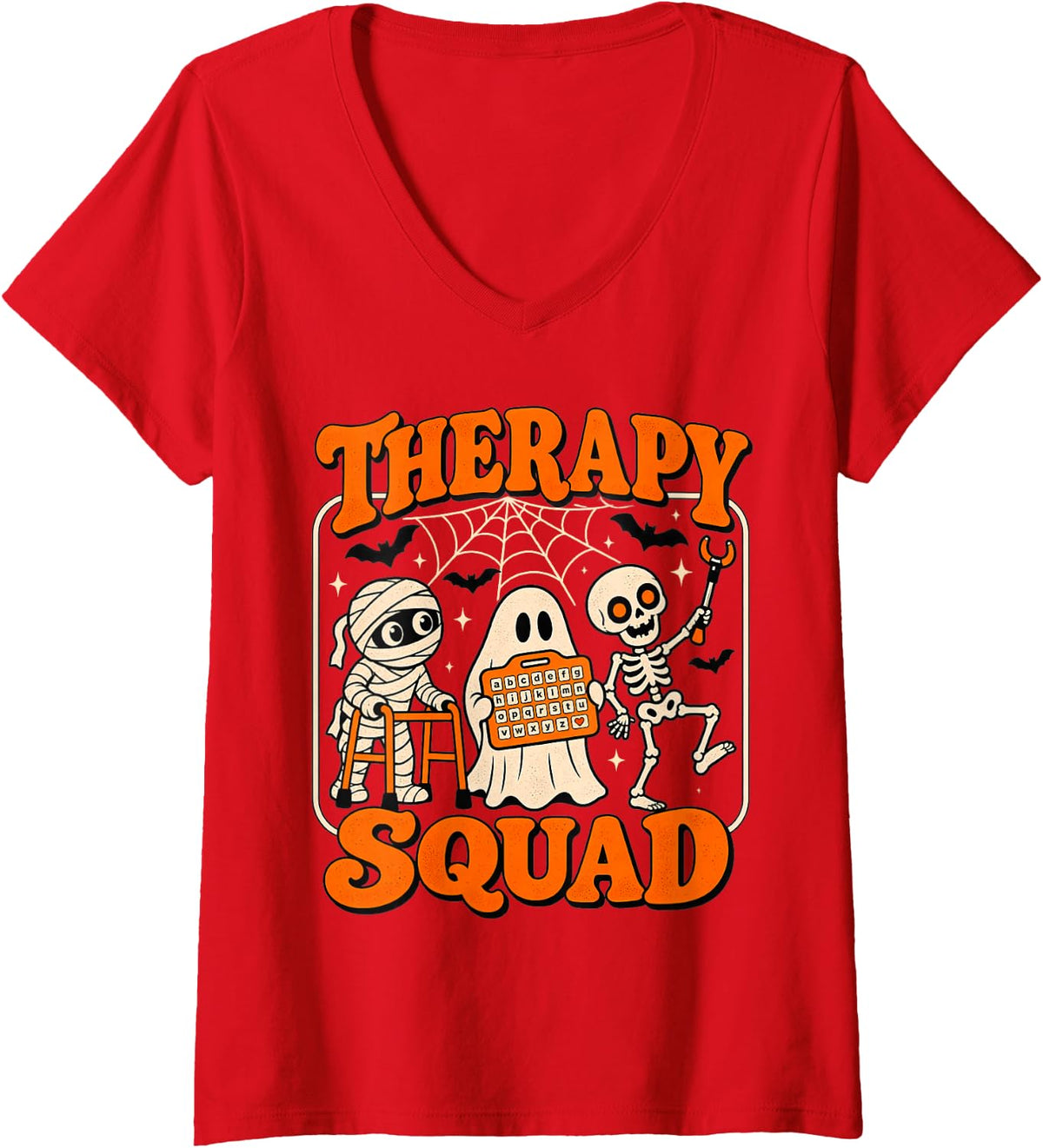 Women's Therapy Squad Halloween Therapist Physical Occupational V-Neck T-Shirt - Red