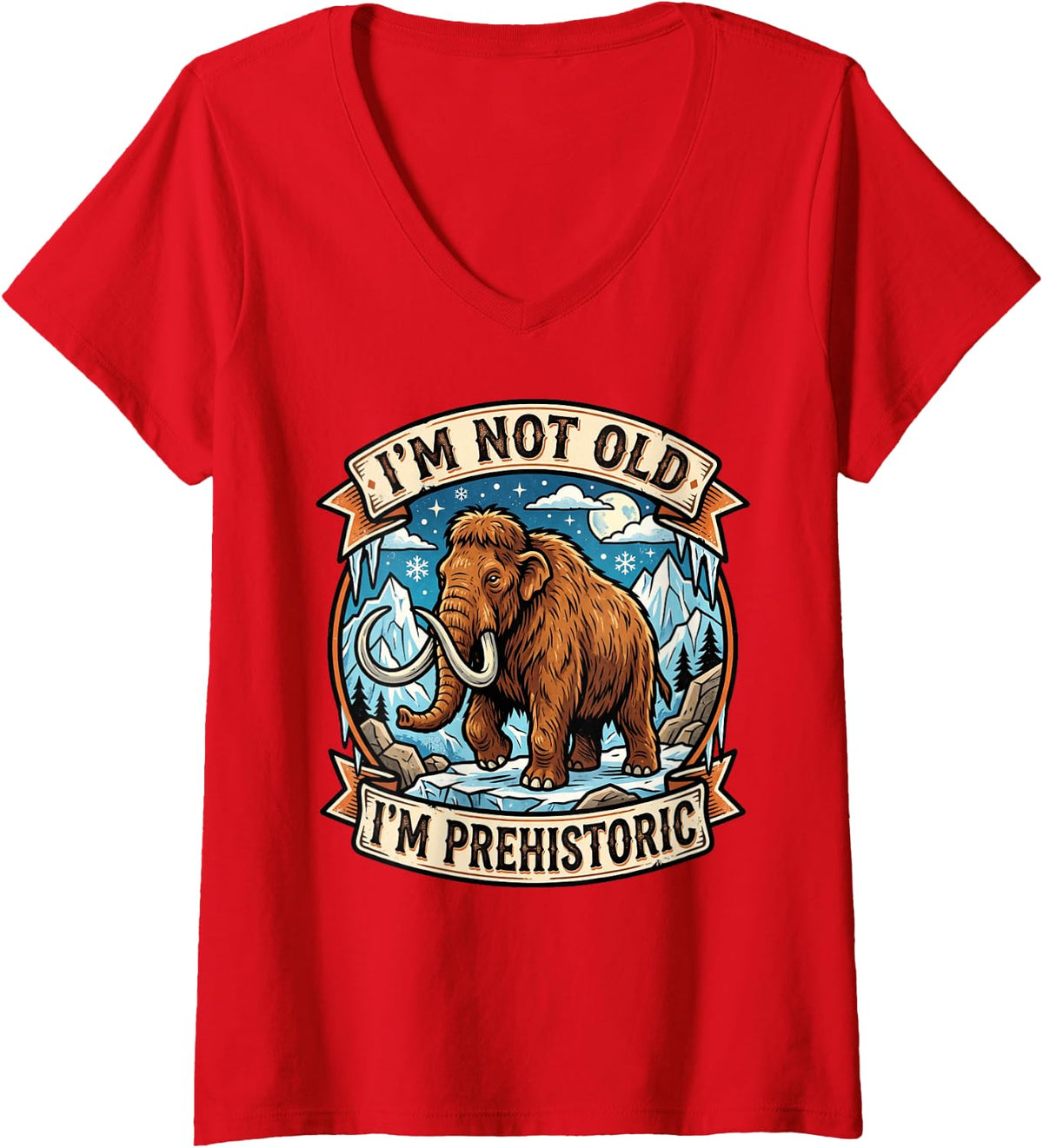 Women's I'm Not Old Mammoths Extinct Animal Woolly Mammoth V-Neck T-Shirt - Red