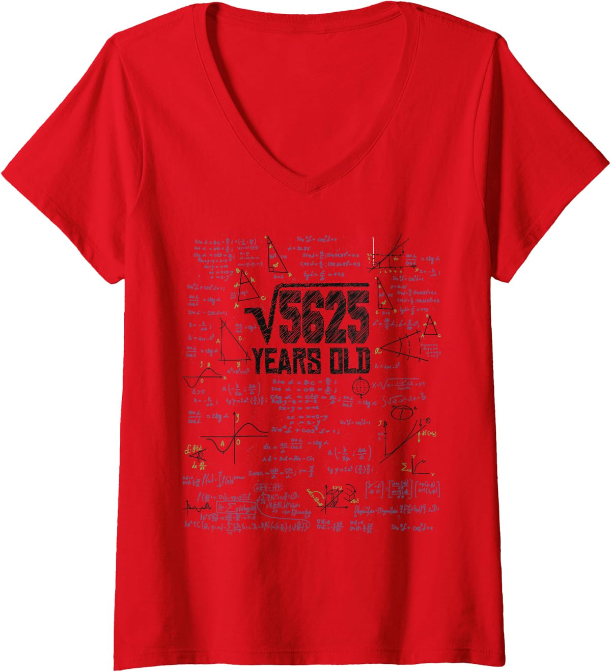 Women's Maths Geek 75th Birthday Square Root by 5625 V-Neck T-Shirt - Red
