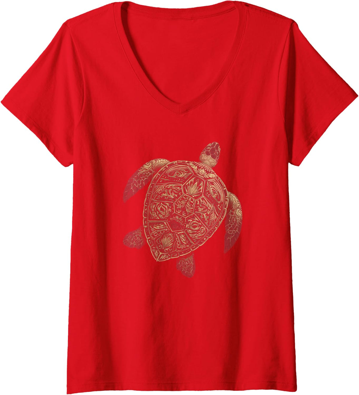 Women's Hawaiian Sea Turtle Tortoise Ocean Animals Marine Life V-Neck T-Shirt - Red