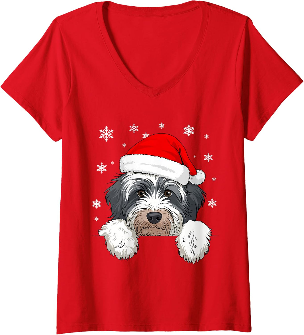 Women's Bernedoodle Christmas Santa Dog V-Neck T-Shirt - Red