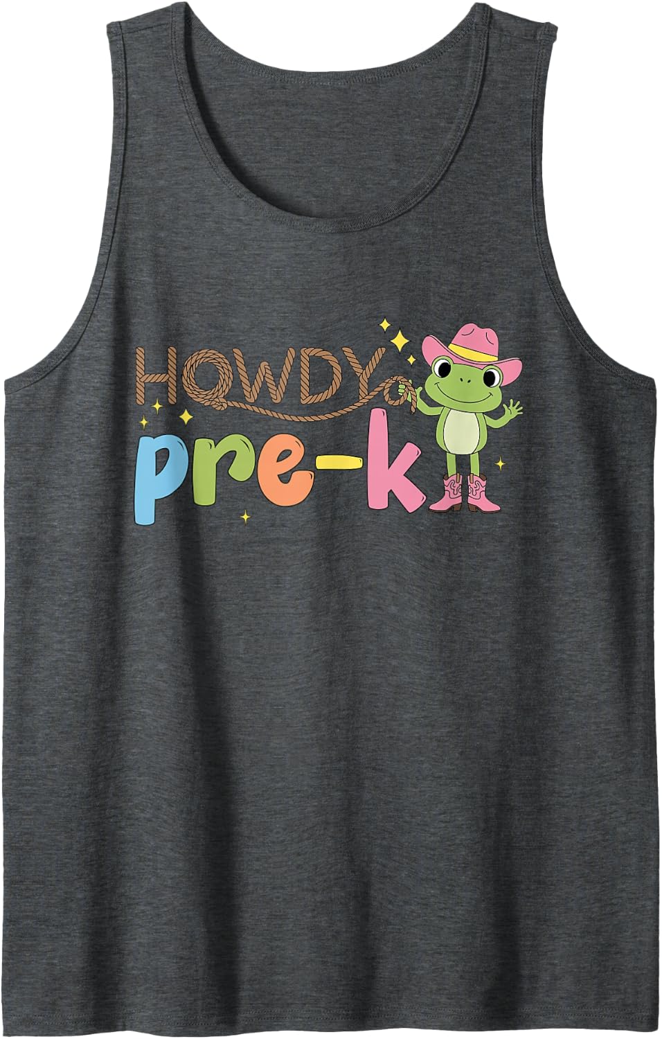Howdy Pre-K Western Cowboy Frog Preschool Teacher Student Sleeveless Tank Top - Dark Heather Grey