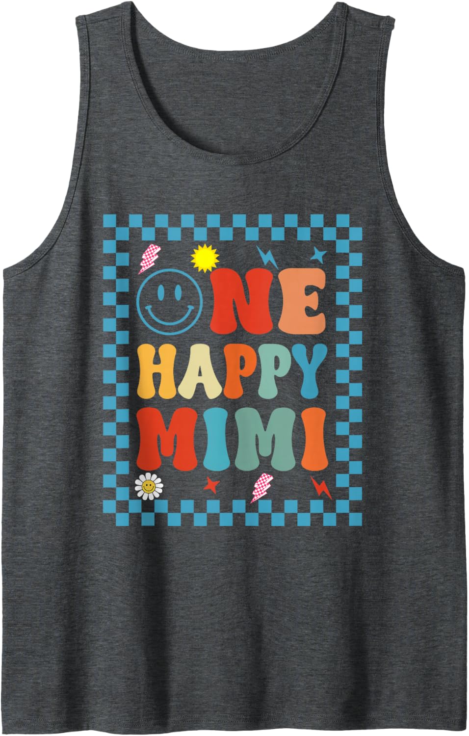 One Happy Dude Mimi 1st Birthday Family Matching Sleeveless Tank Top - Dark Heather Grey