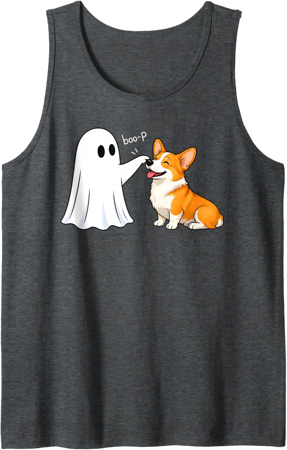 Pembroke Welsh Corgi Boo P Ghost Halloween Funny Dog Lover Sleeveless Tank Top - Dark Heather Grey