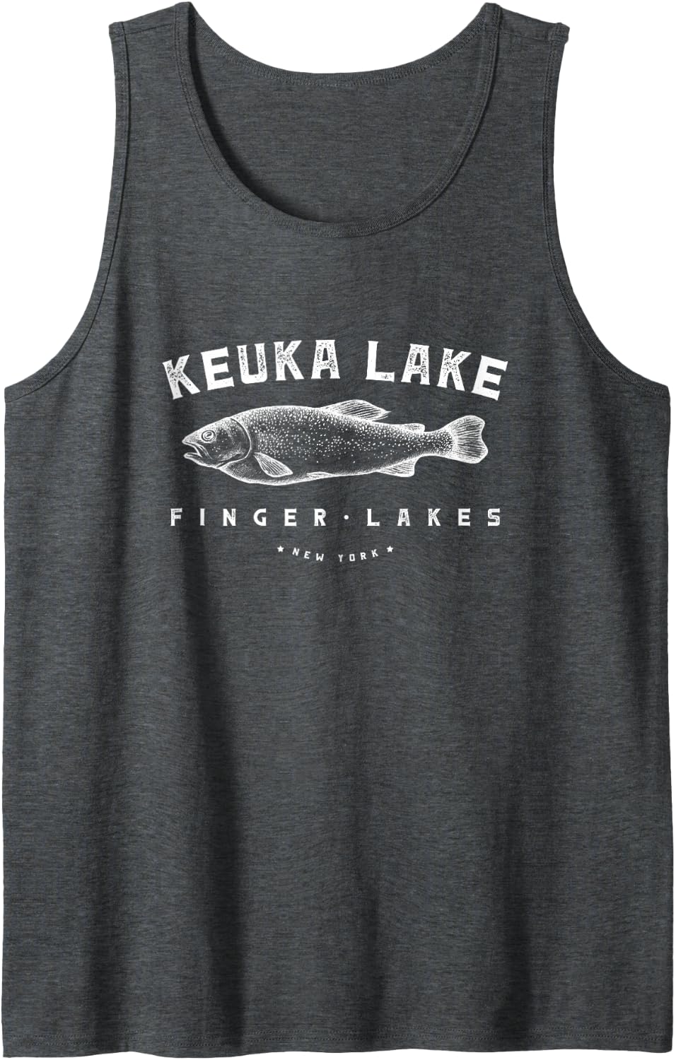 Keuka Lake Finger Lakes New York Trout Fishing Sleeveless Tank Top - Dark Heather Grey