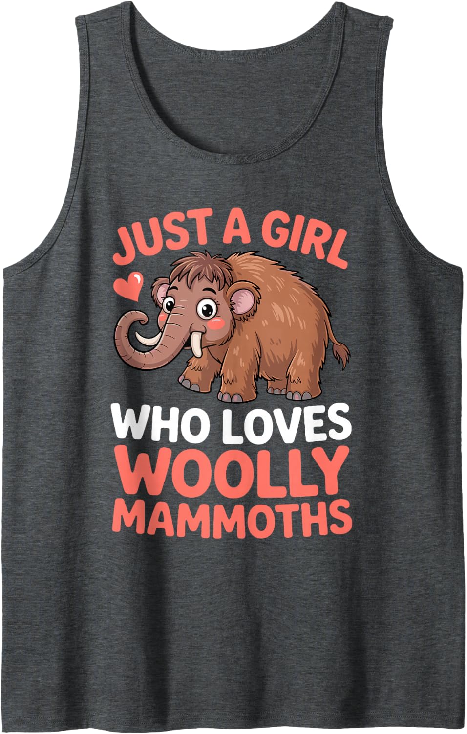 Woolly Mammoth Art for Girls Kids Women Prehistoric Mammoth Sleeveless Tank Top - Dark Heather Grey