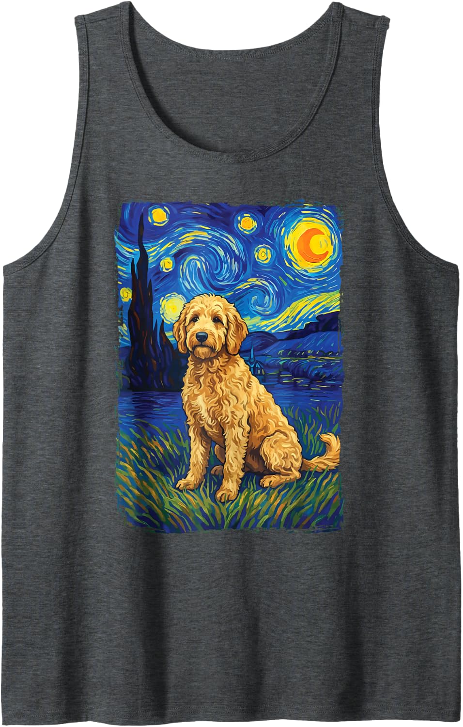 Goldendoodle Starry Night Sleeveless Tank Top - Dark Heather Grey