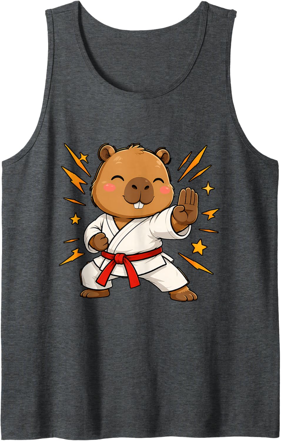 Karate Fighter Youth Kids Boys Girls Martial Arts Capybara Sleeveless Tank Top - Dark Heather Grey
