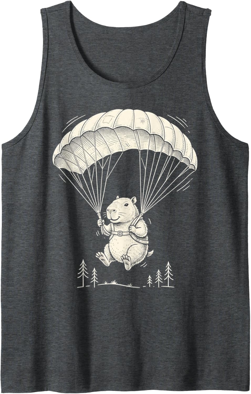 Funny Skydiving Capybara Design Cute Parachute Animal Art Sleeveless Tank Top - Dark Heather Grey