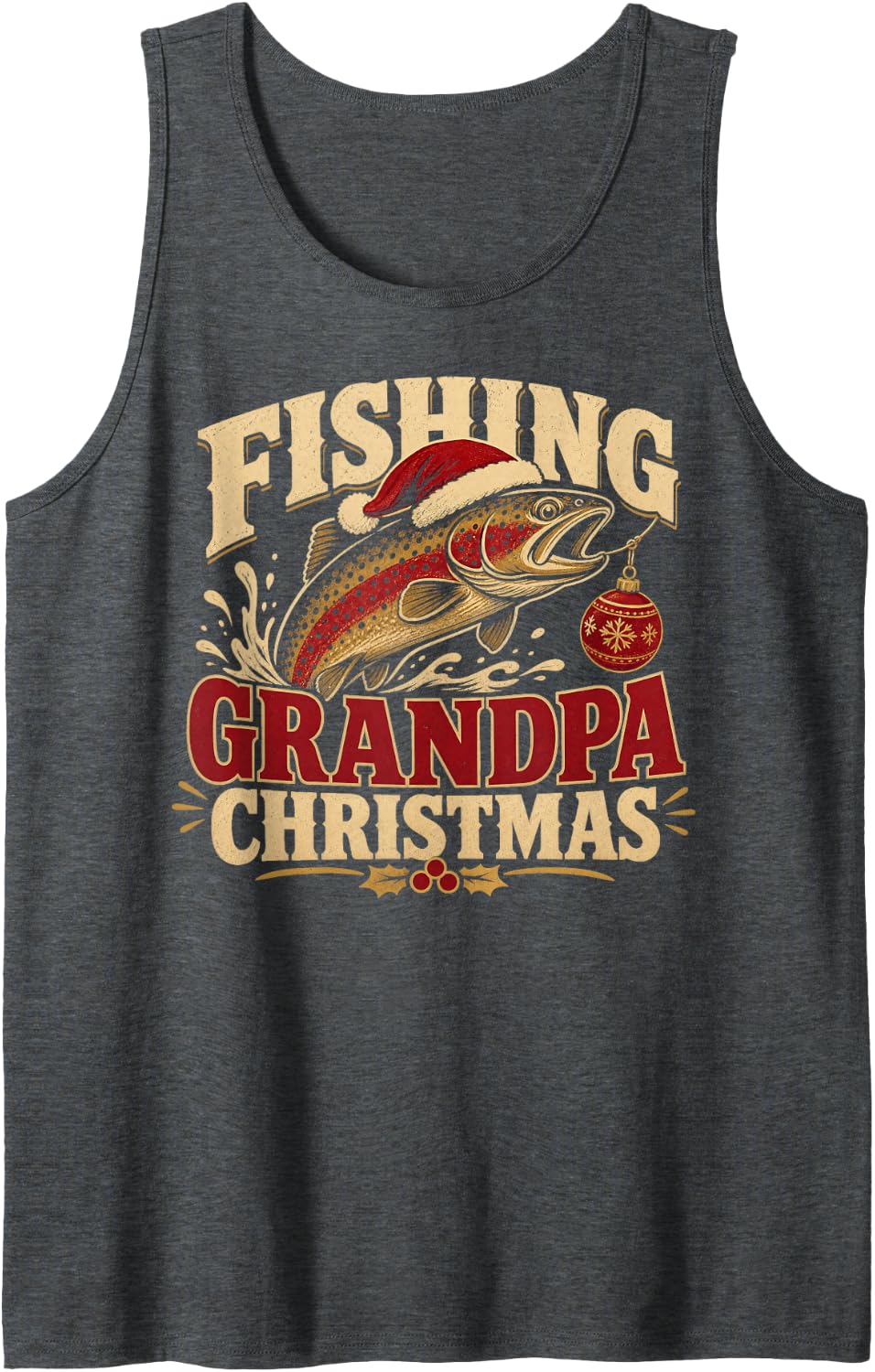 Men's Fishing Grandpa Christmas Angler Sleeveless Tank Top - Dark Heather Grey