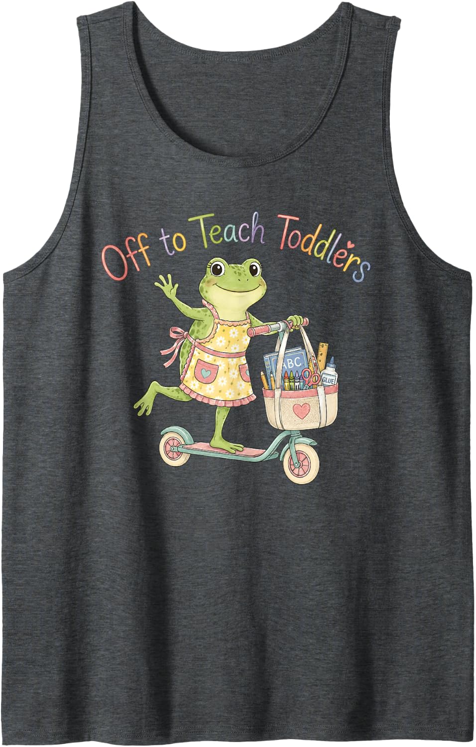 Preschool Frog Teacher Daycare Teacher Off to Teach Toddlers Tank Top - Dark Heather Grey
