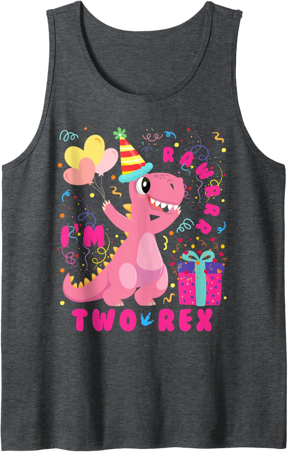 Girl 2nd Birthday Two Rex Second 2 Year Old Dinosaur Match Sleeveless Tank Top - Dark Heather Grey