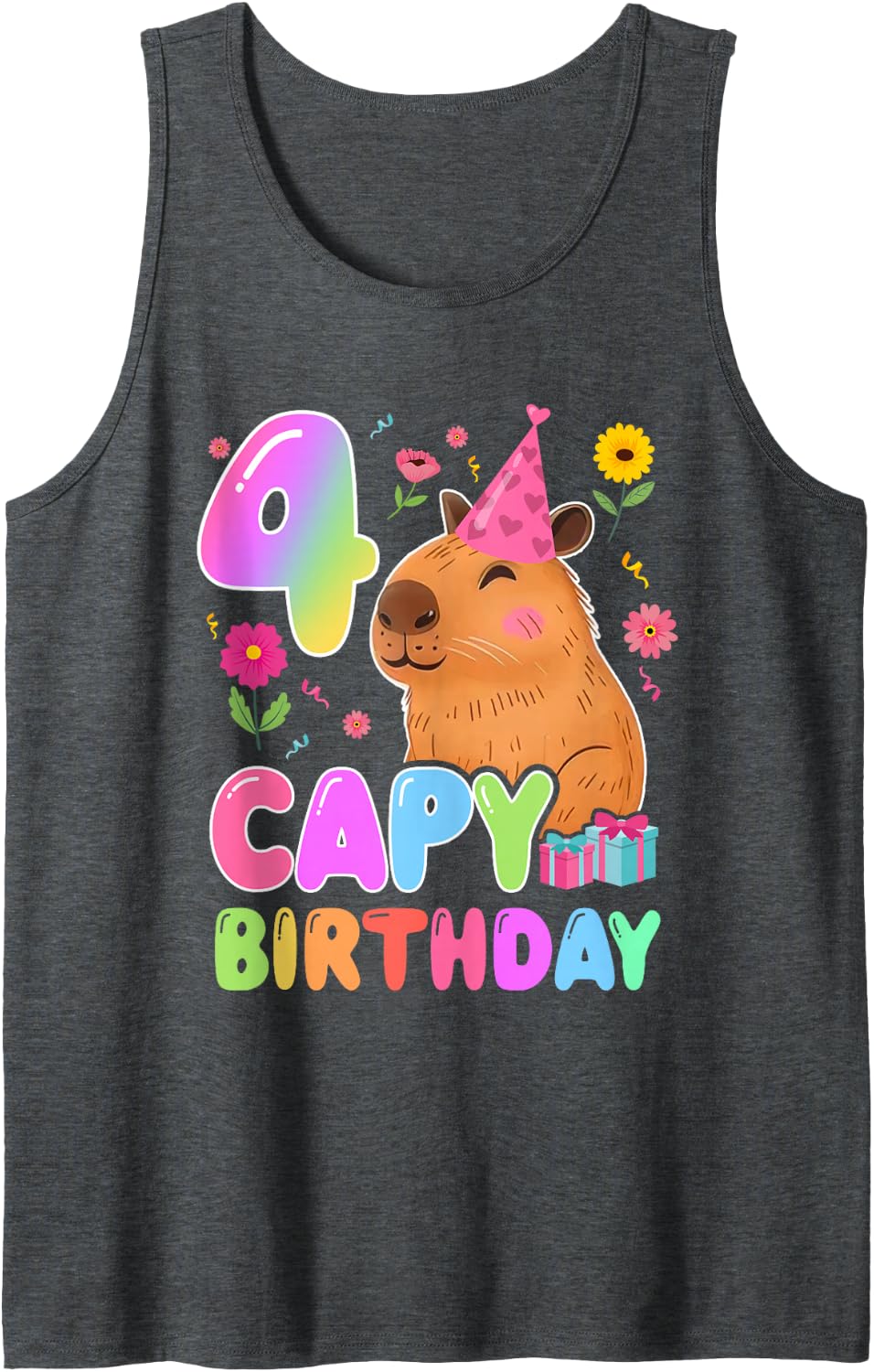 4 Year Old Birthday Capybara Lover 4th Capy Birthday Tank Top - Dark Heather Grey