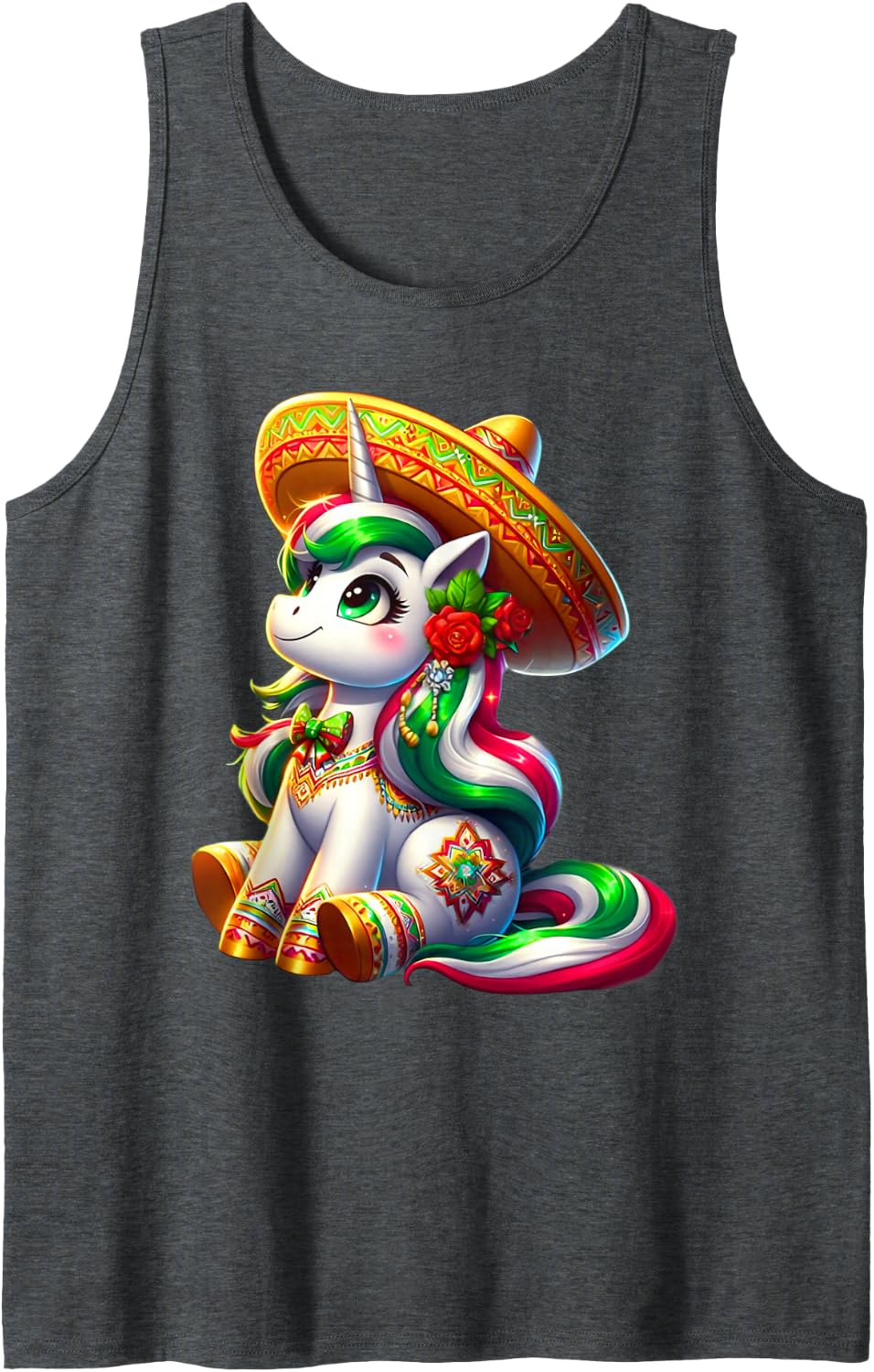 Cute Unicorn Mexican Unicorn Cinco de Mayo Girls Kids Sleeveless Tank Top - Dark Heather Grey