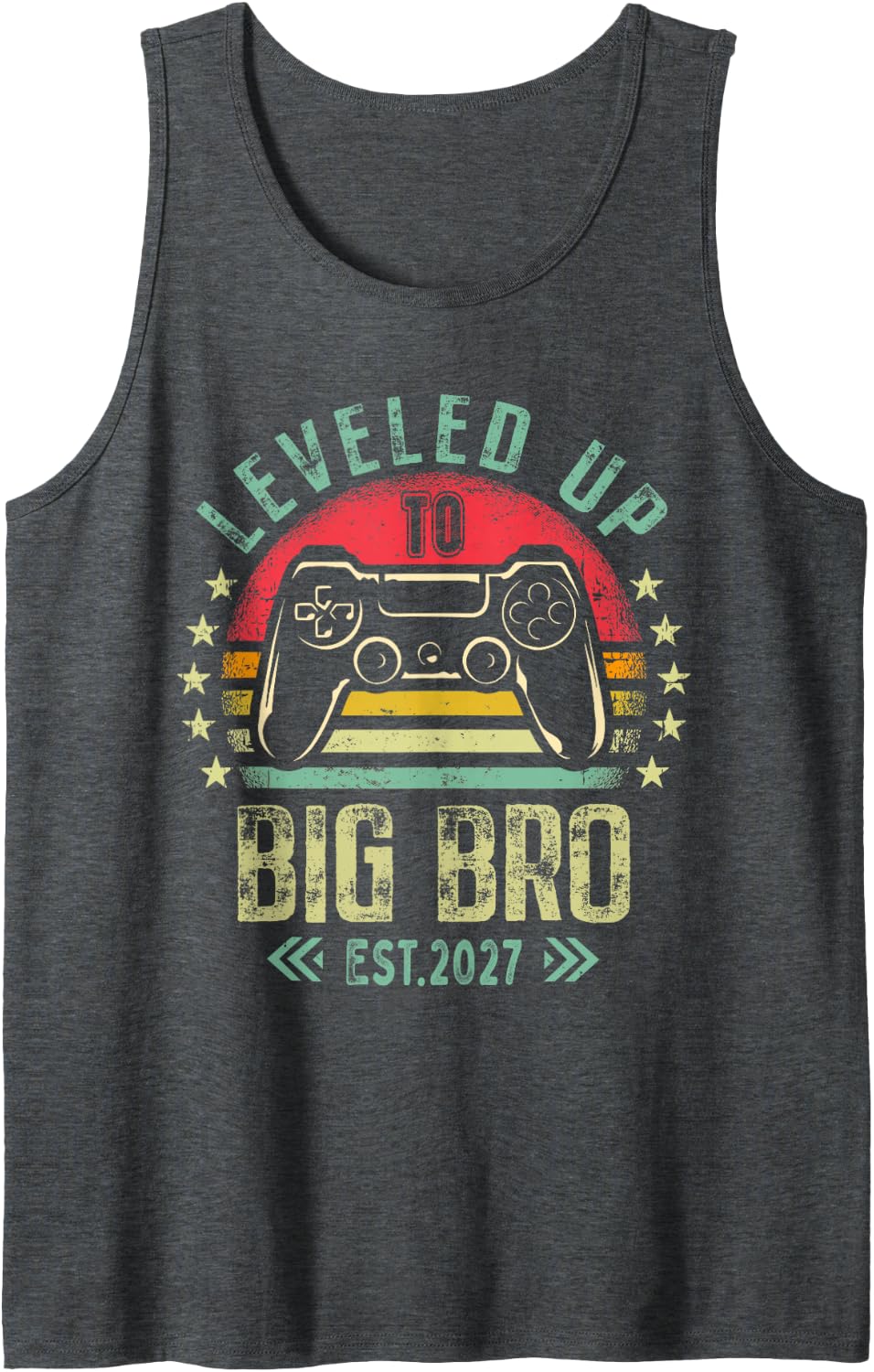 Men's I Leveled Up to Big Brother 2027 Funny Video Gamer Boys Men Sleeveless Tank Top - Dark Heather Grey